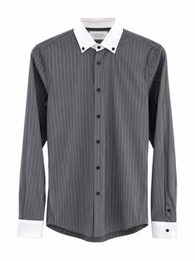 Zara Gray Pinstripe Dress Shirt with White Contrast Collar